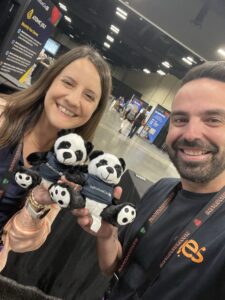 OES's Brendan Hunt and Annie Phalen pose at InstructureCon 2025.